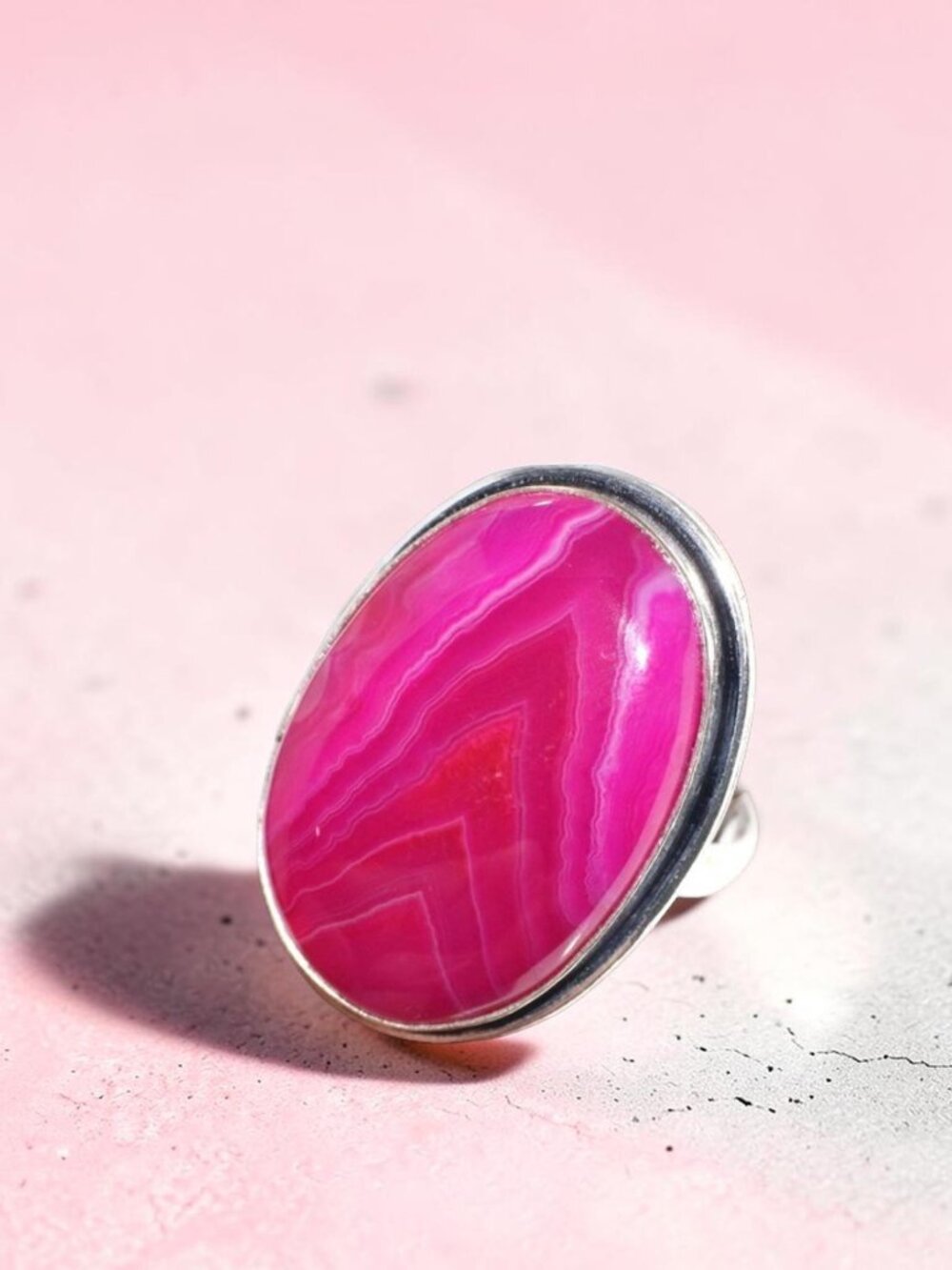 925 Silver Plated Pink Botswana Agate Ring US 8.5